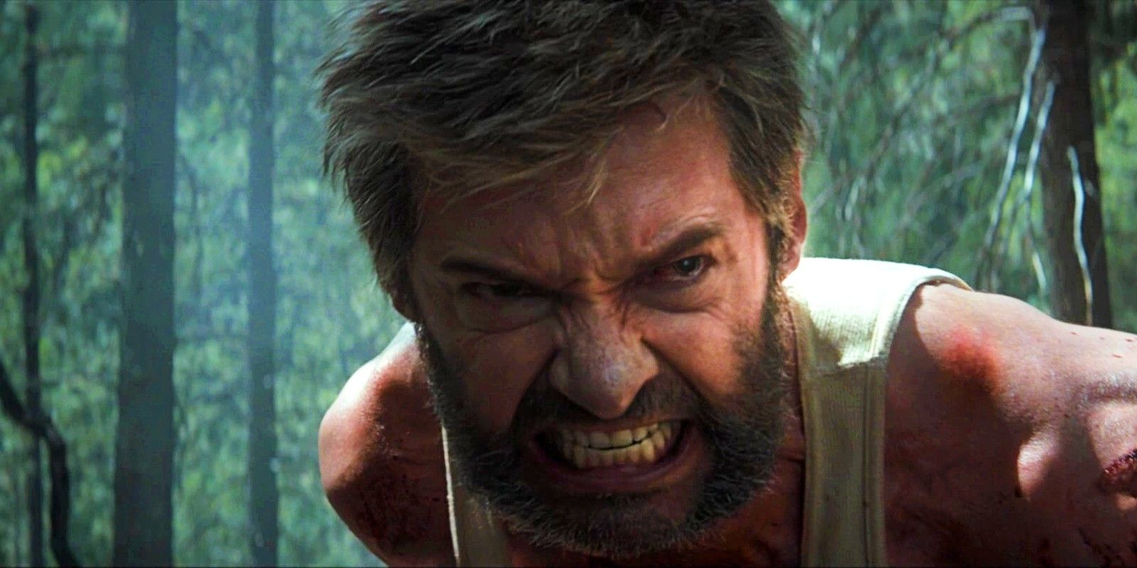 Hugh Jackman as Wolverine Baring His Teeth in Logan