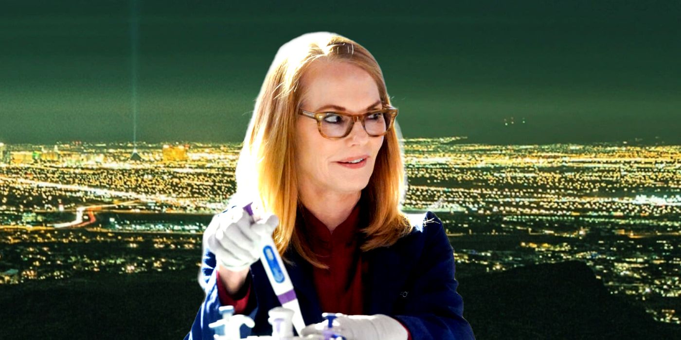Marg Helgenberger in Front of the CSI Vegas Backdrop