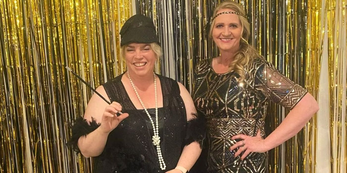 Sister Wives stars Janelle and Christine Brown at Christine's birthday party in flapper costumes