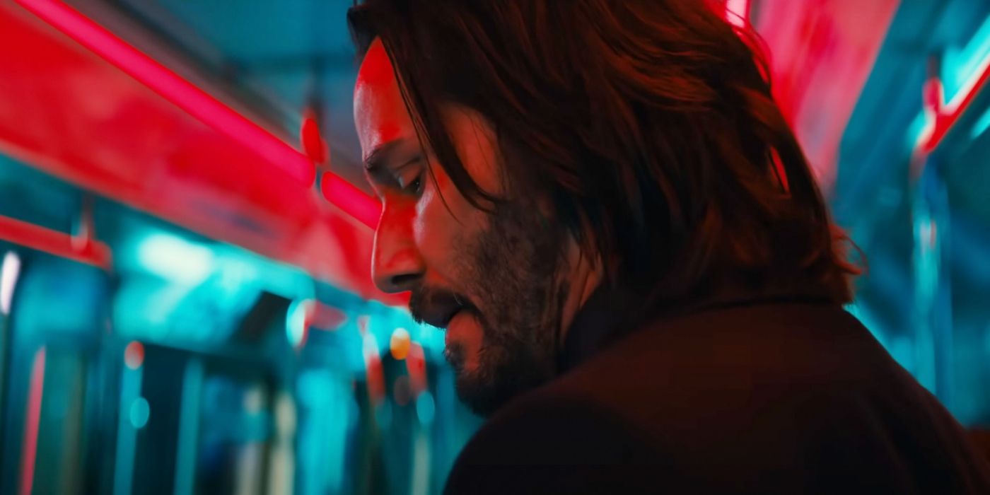 John Wick bathed in red and white