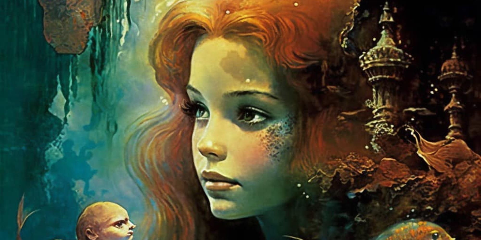Ariel on a poster for The Little Mermaid imagined as a 70s movie with AI generated artwork
