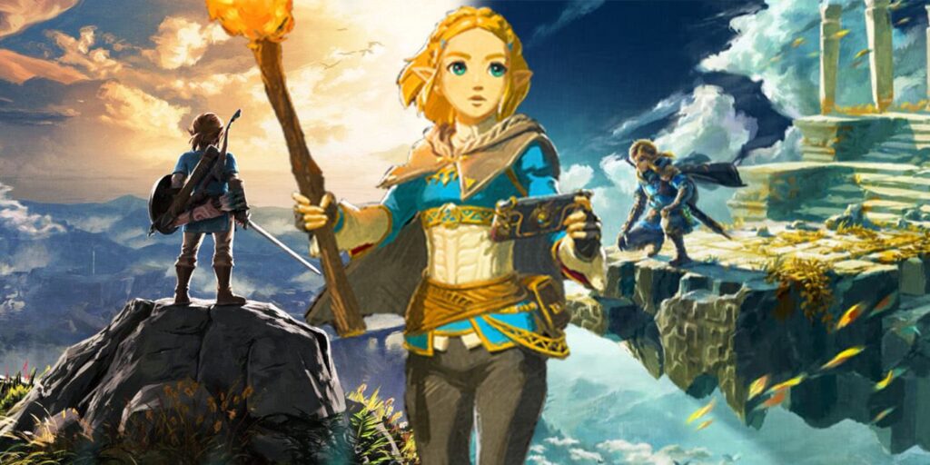 botw and totk promo art in background overlaid with png of zelda totk promo image