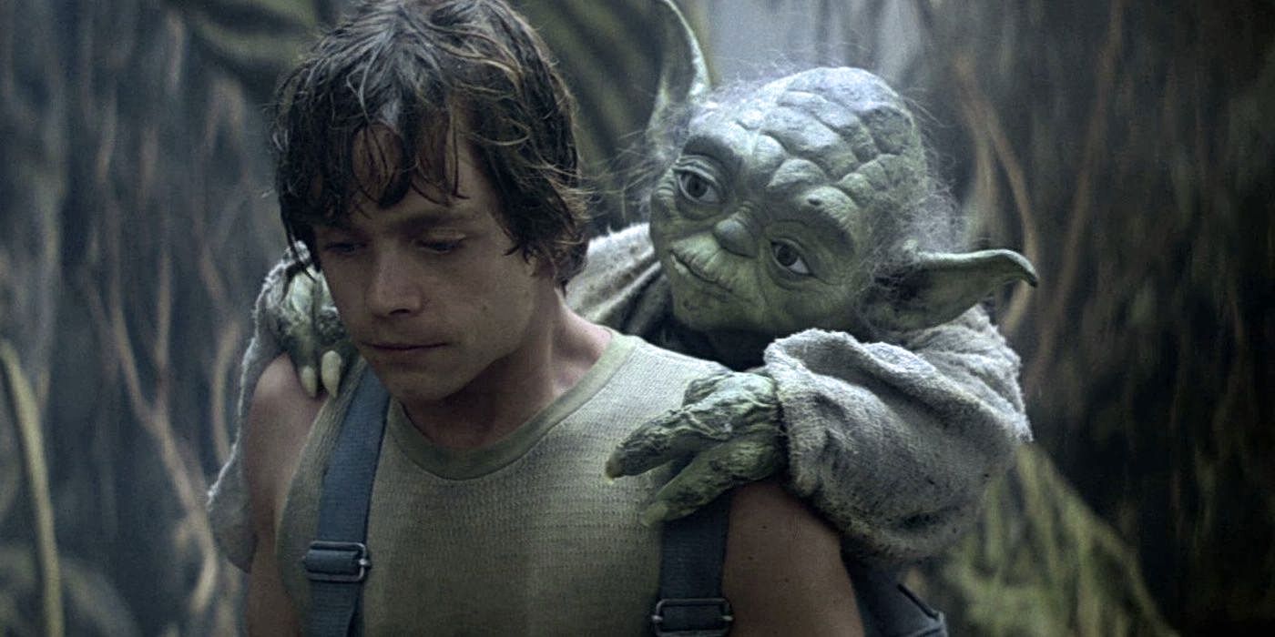 Luke Skywalker, carrying Yoda on his back during his Jedi training