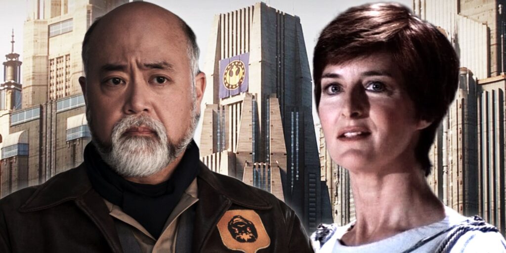 Carson Teva, Mon Mothma, and the New Republic on Coruscant in The Mandalorian.