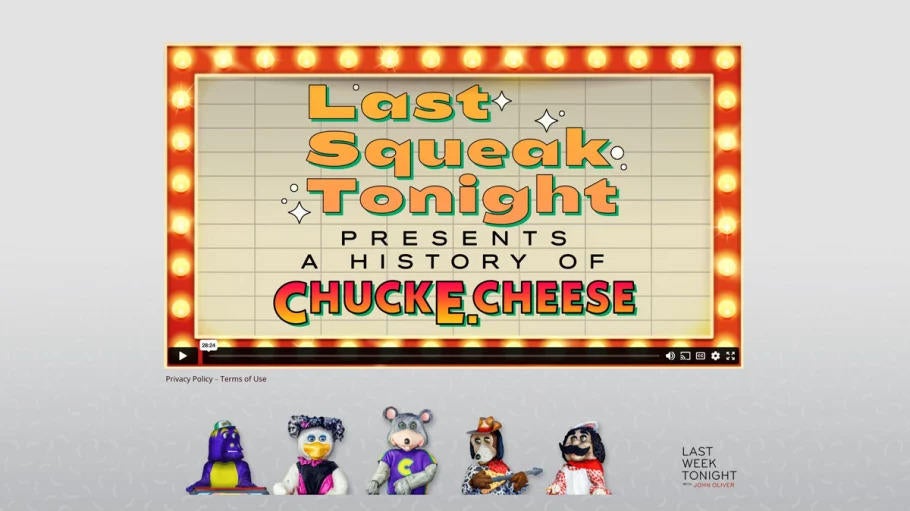 La semana pasada esta noche con John Oliver Trolls Fans menores de 35 años con un episodio alternativo sobre Chuck E. Cheese