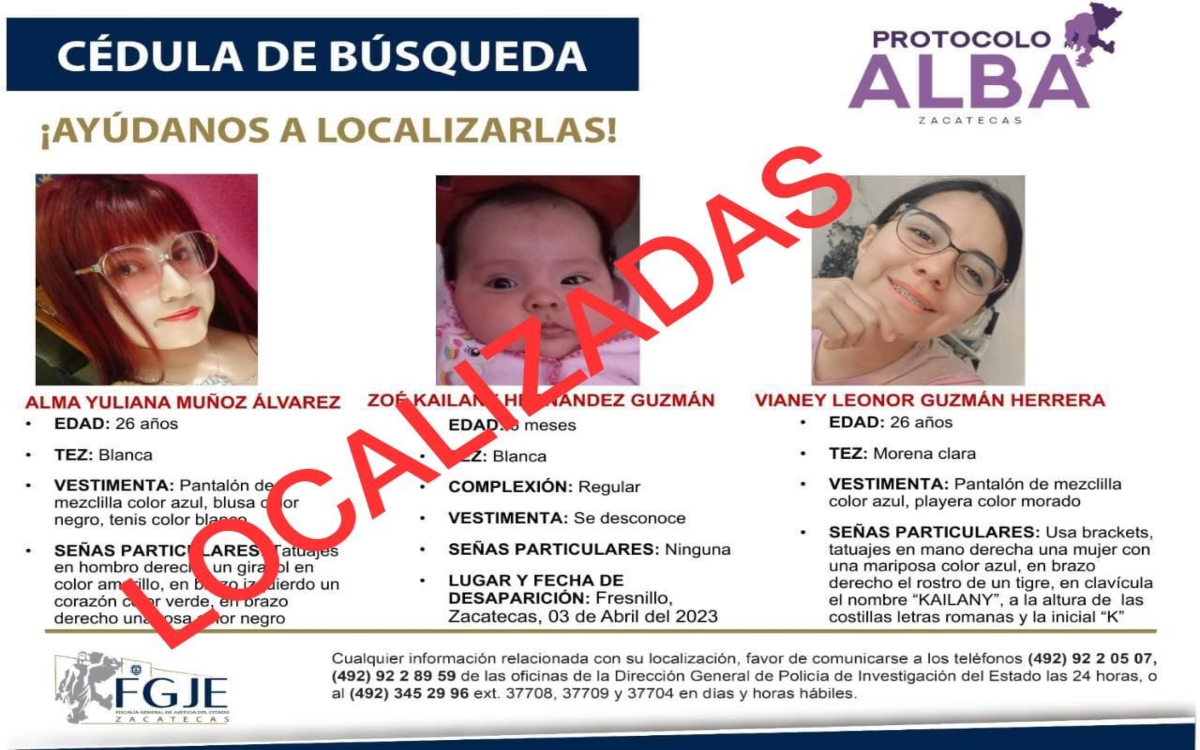 Localizan a esposa e hija de militar que estaban secuestradas en Zacatecas