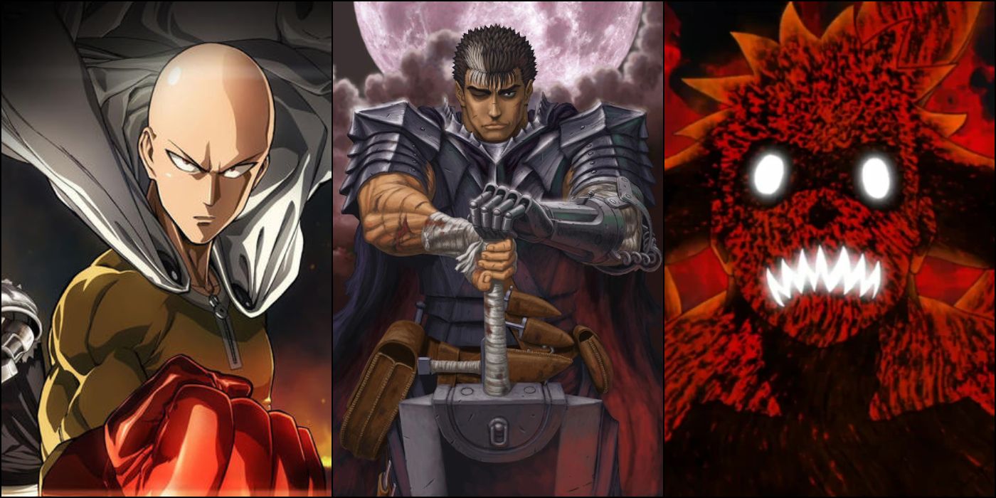 One-Punch Man, Berserk's Guts, and Naruto in Jinchuuriki Form