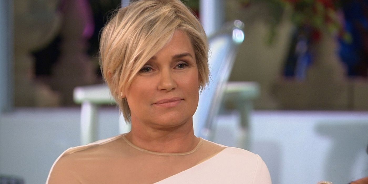 Yolanda Hadid on The Real Housewives of Beverly Hills wearing white with short hair ourside