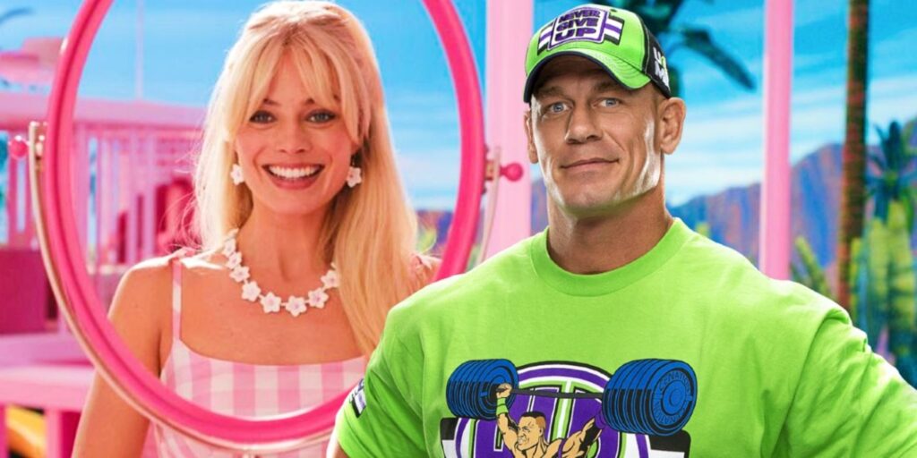 Margot Robbie as Barbie and John Cena in a custom image