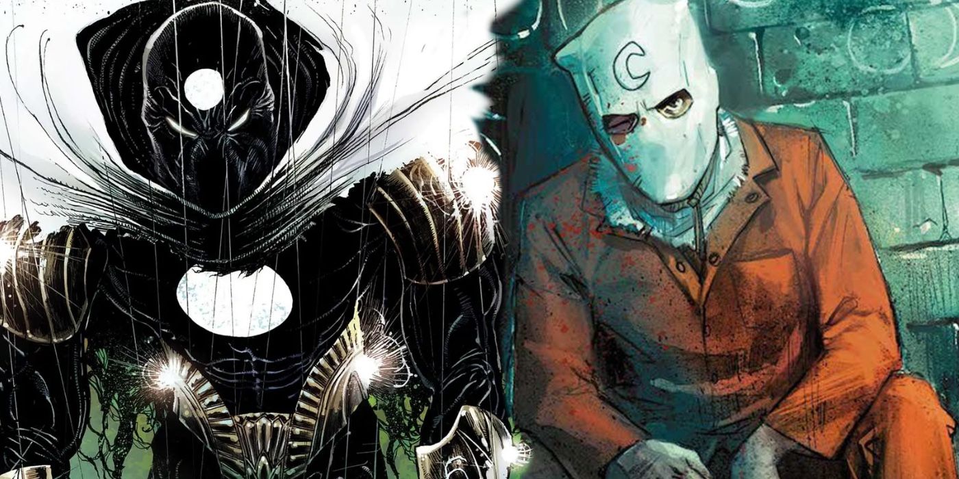 Hunter's Moon in costume and Devil's Reign Moon Knight in a cell