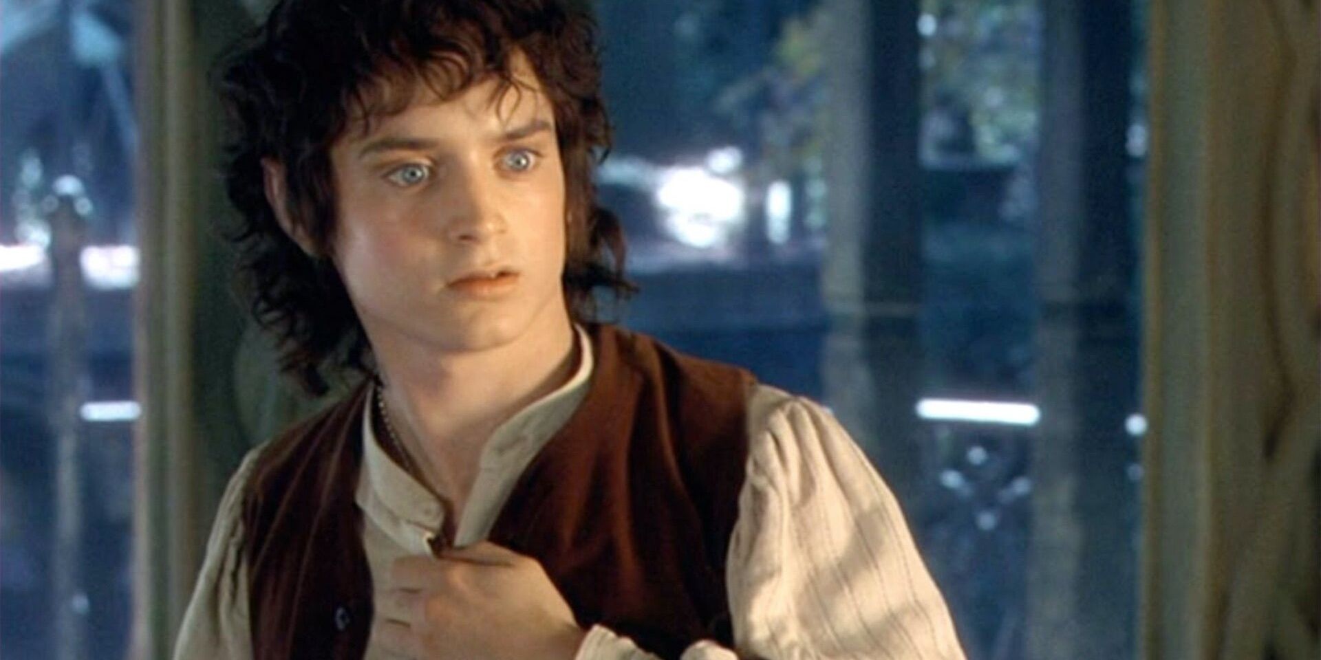 Frodo looking around in fright in The Lord of the Rings