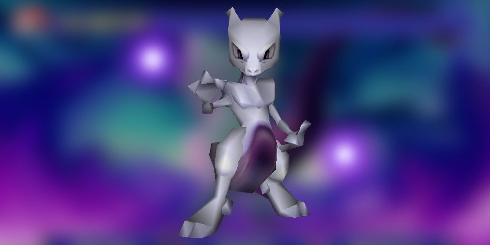 Mewtwo with a blurred background in Pokemon Stadium
