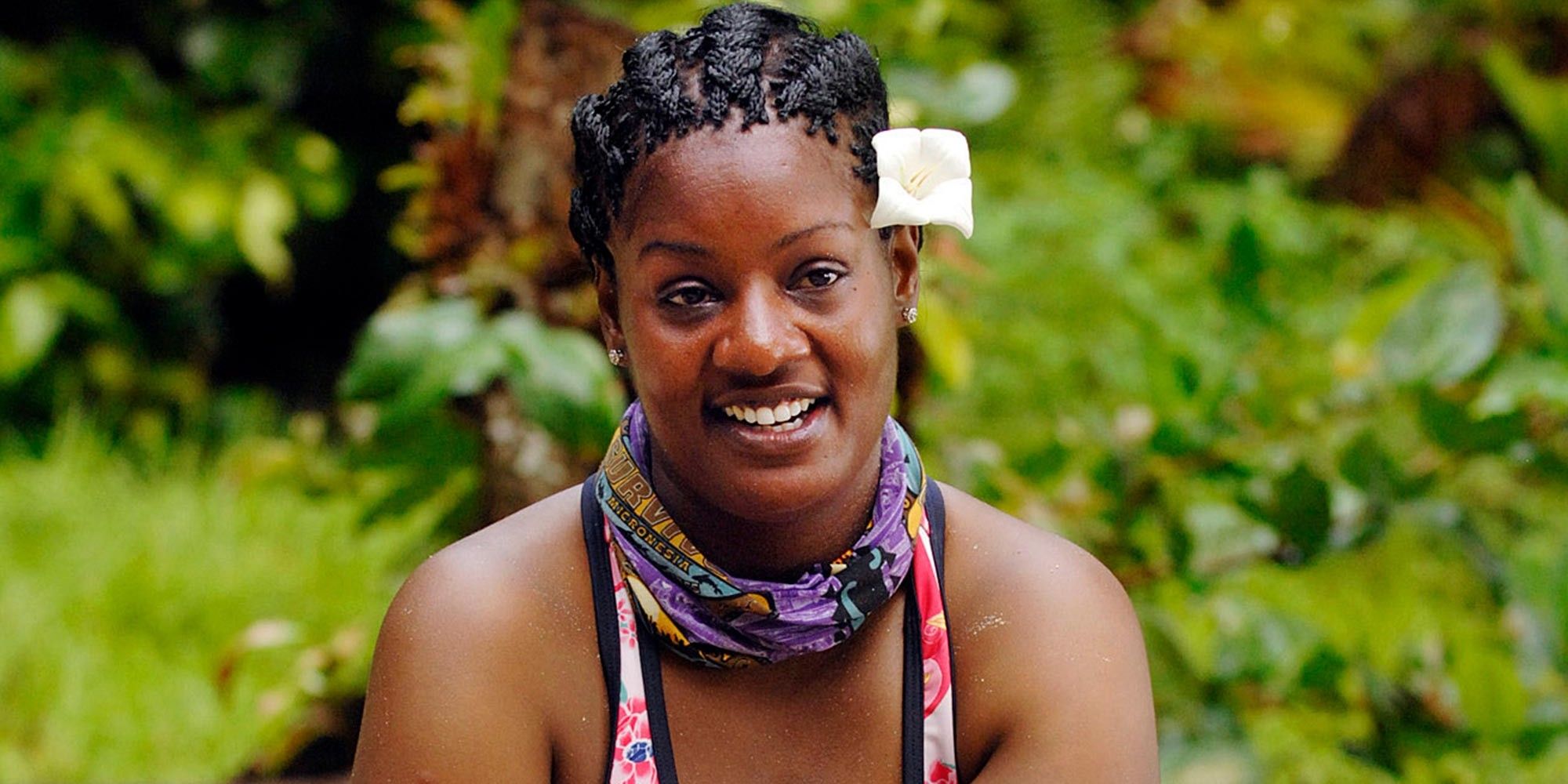 Cirie Fields from Survivor with a forest background
