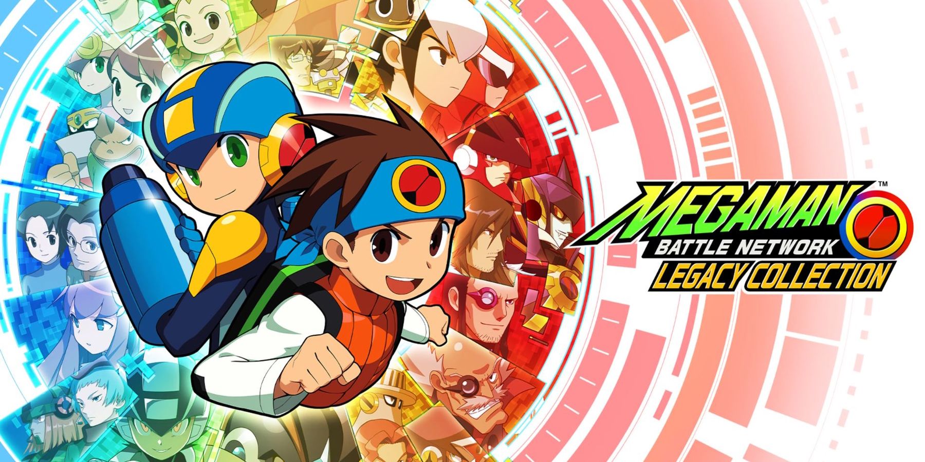 Mega Man Battle Network Legacy Collection Cover Image with Mega Man and Lan to the left and the words