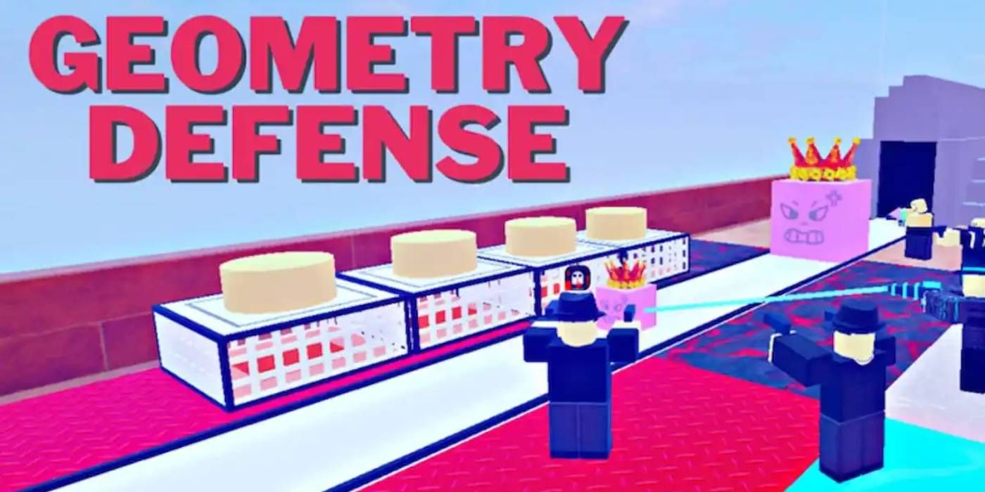 Roblox Geometry Defense Promotional Image Displaying Standard Tower Defense Gameplay Against Shapes