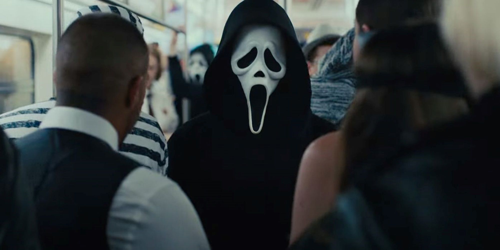 Ghostface on a subway train in Scream VI