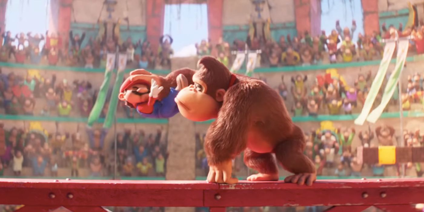 Donkey Kong Crushing Mario in Super Mario Bros Movie