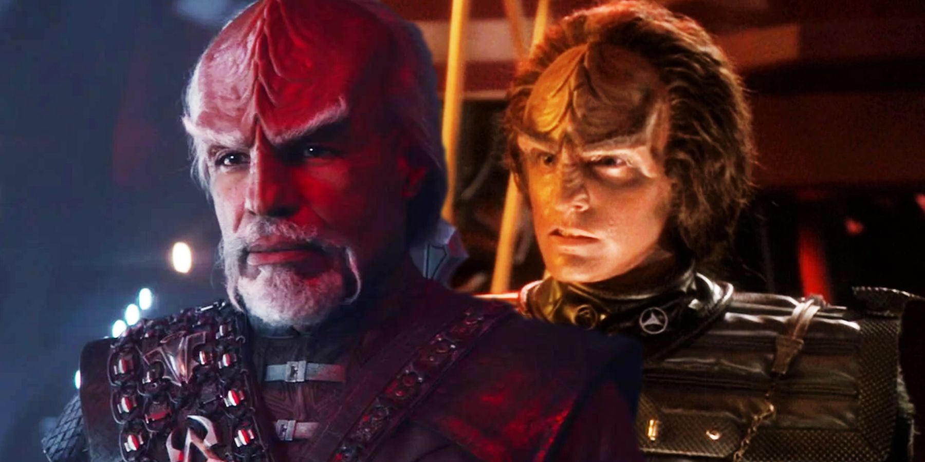 Michael Dorn as Worf in Star Trek: Picard and Marc Worden as Alexander in Star Trek: DS9