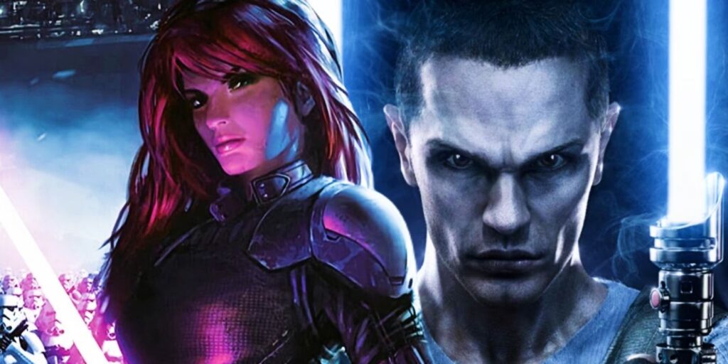 Mara Jade and Starkiller in Star Wars.