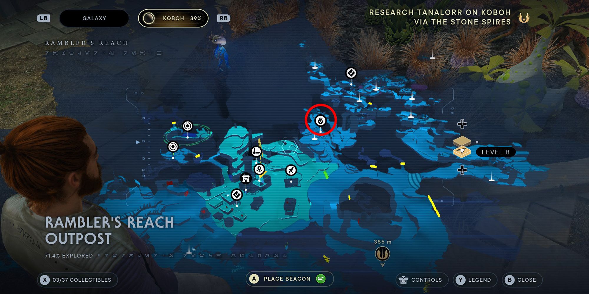 mapa que destaca la entrada al desgarro de la fuerza de resolución fracturada en star wars jedi superviviente 