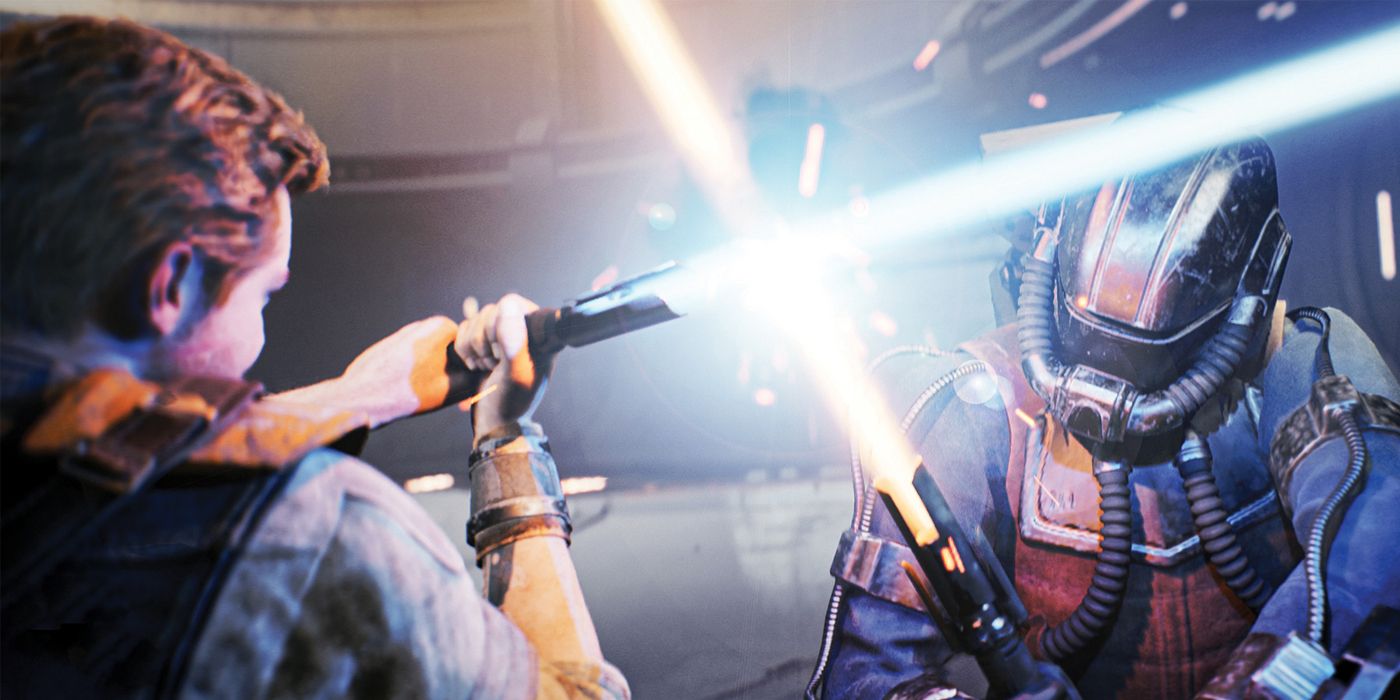 Cal blocks a lightsaber attack in Jedi: Survivor.