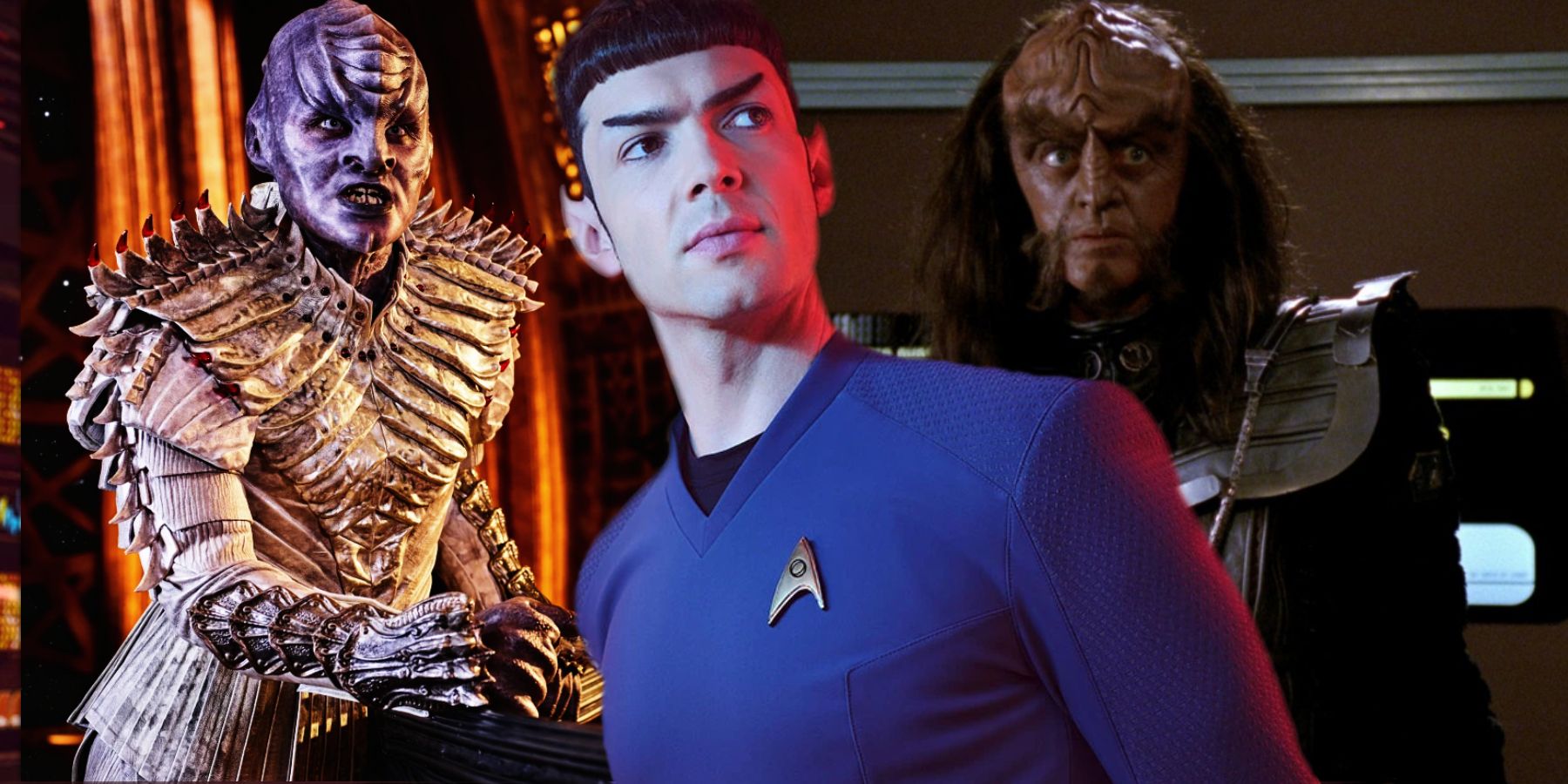Ethan Peck as Spock and the Star Trek: Discovery and Star Trek: TNG Klingons