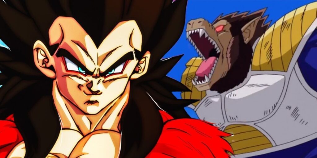 SSJ4 Vegeta and his Great Ape form.