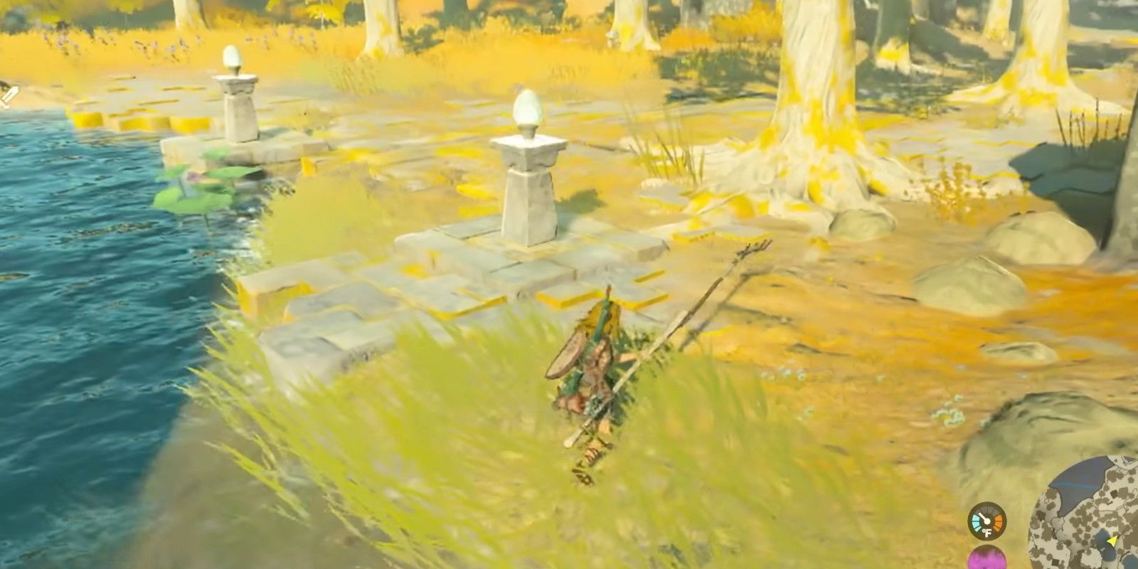 Link wielding a Pitchfork fused with a Long Stick in The Legend of Zelda: Tears of the Kingdom.