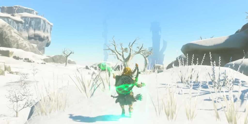 Link emerging from the ground after using Ascend in The Legend of Zelda: Tears of the Kingdom.