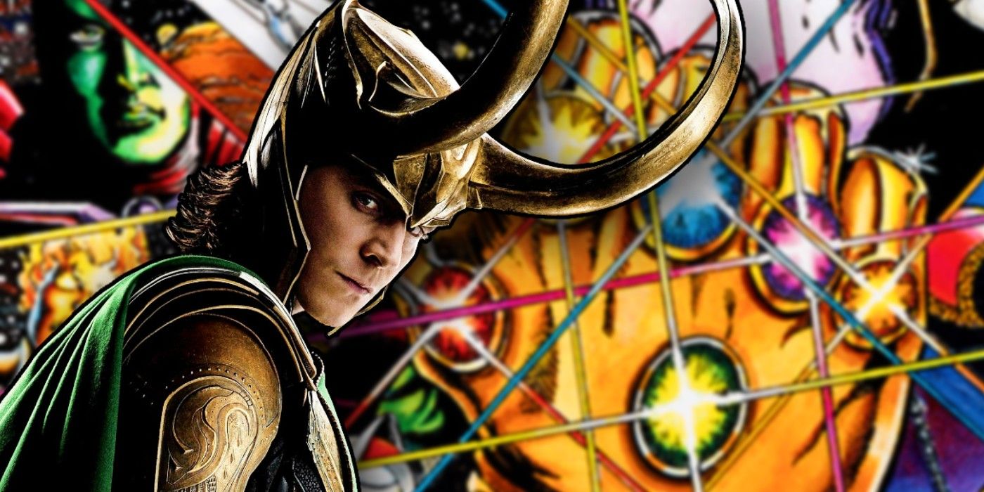 Loki in front of Infinity Gauntlet Cover