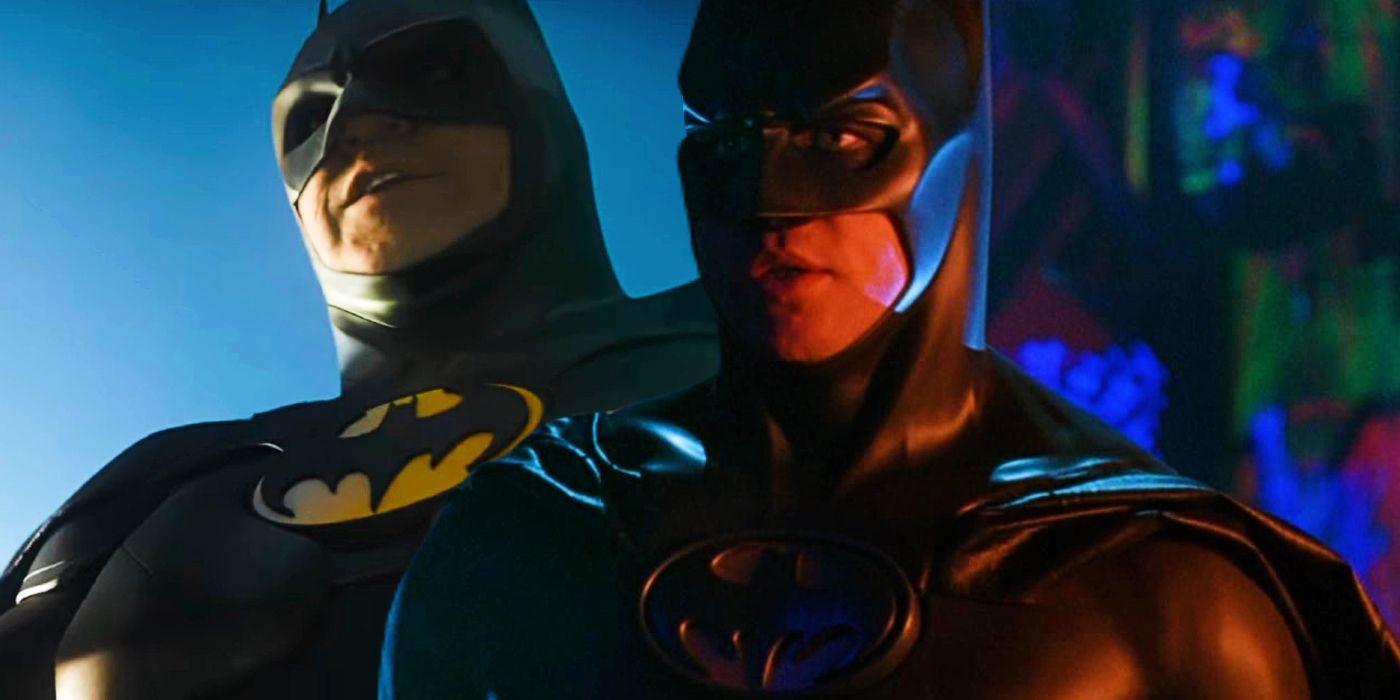 Michael Keaton as Batman in The Flash; Val Kilmer as Batman in Batman Forever