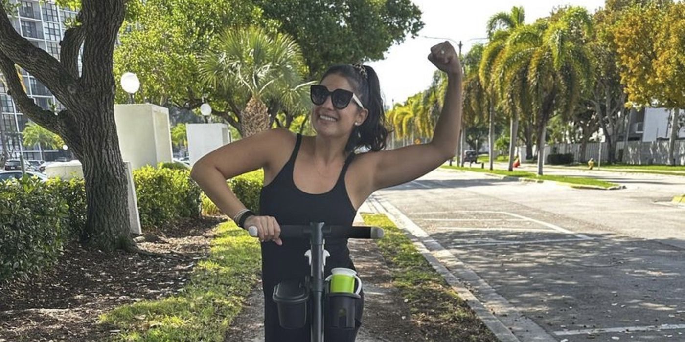 Loren Brovarnik from 90 Day Fiancé on a scooter showing off her muscles