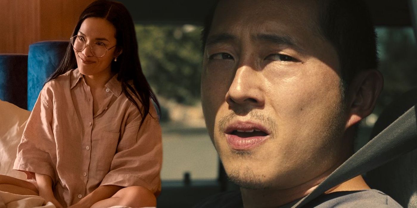 A composite image of Ali Wong and Steven Yeun in Beef