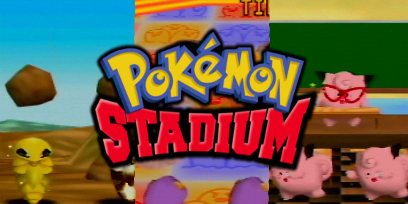 The Pokémon Stadium logo over a collage of minigames