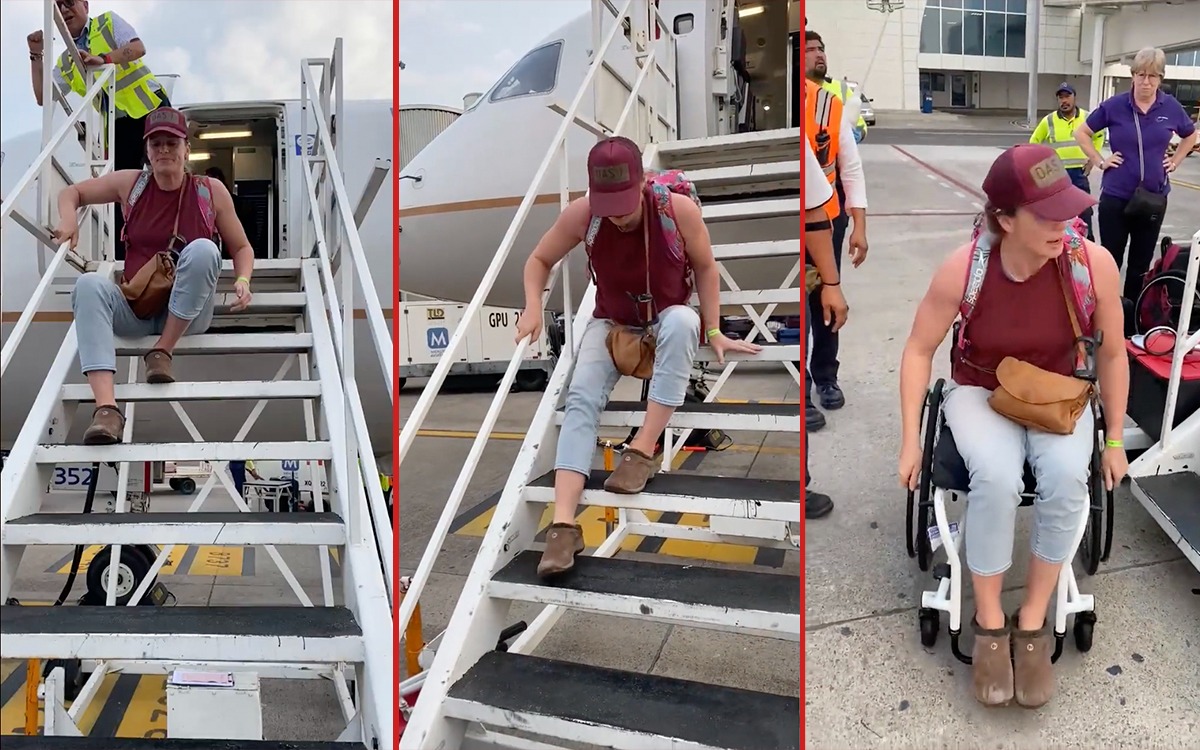 Video | Atleta paralímpica baja ‘a sentones’ de avión en Veracruz por falta de rampa