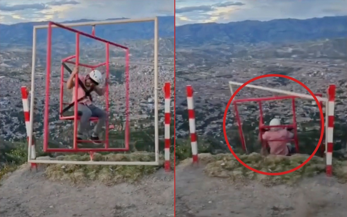 Video | Joven sube a juego extremo, se rompe y cae a barranco en Perú