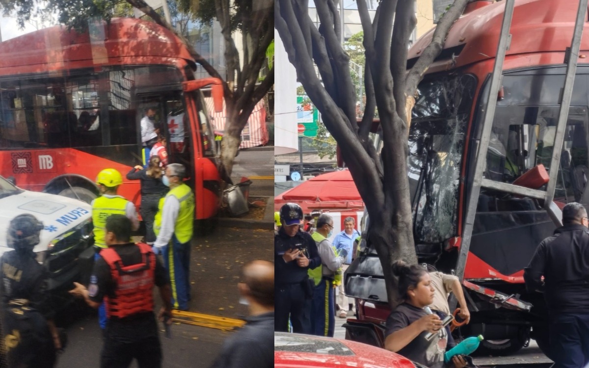Videos y fotos | Metrobús choca contra un árbol en Insurgentes; hay al menos 20 heridos