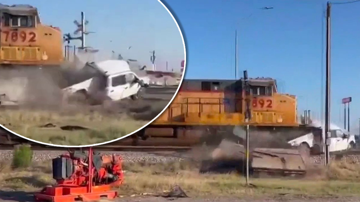 video capta choque entre un tren y un auto en Texas