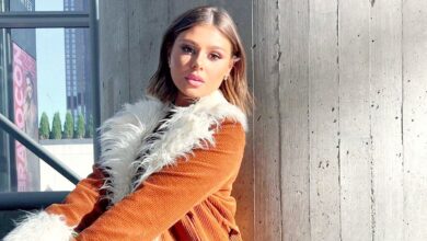 Vanderpump Rules star Raquel Leviss wearing burnt orange coat with fur trim