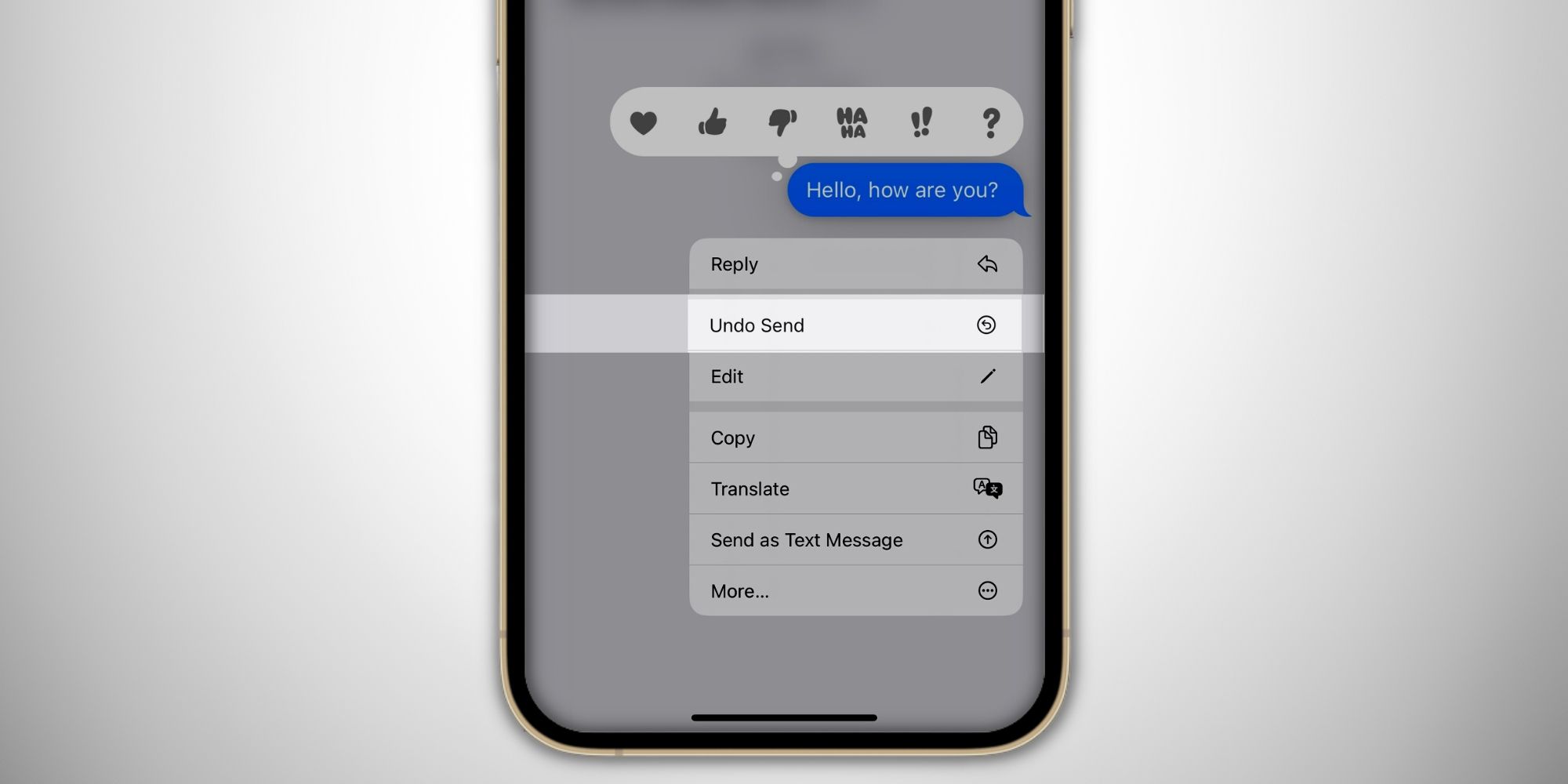 Screenshot of the Undo Send feature in Apple Messages