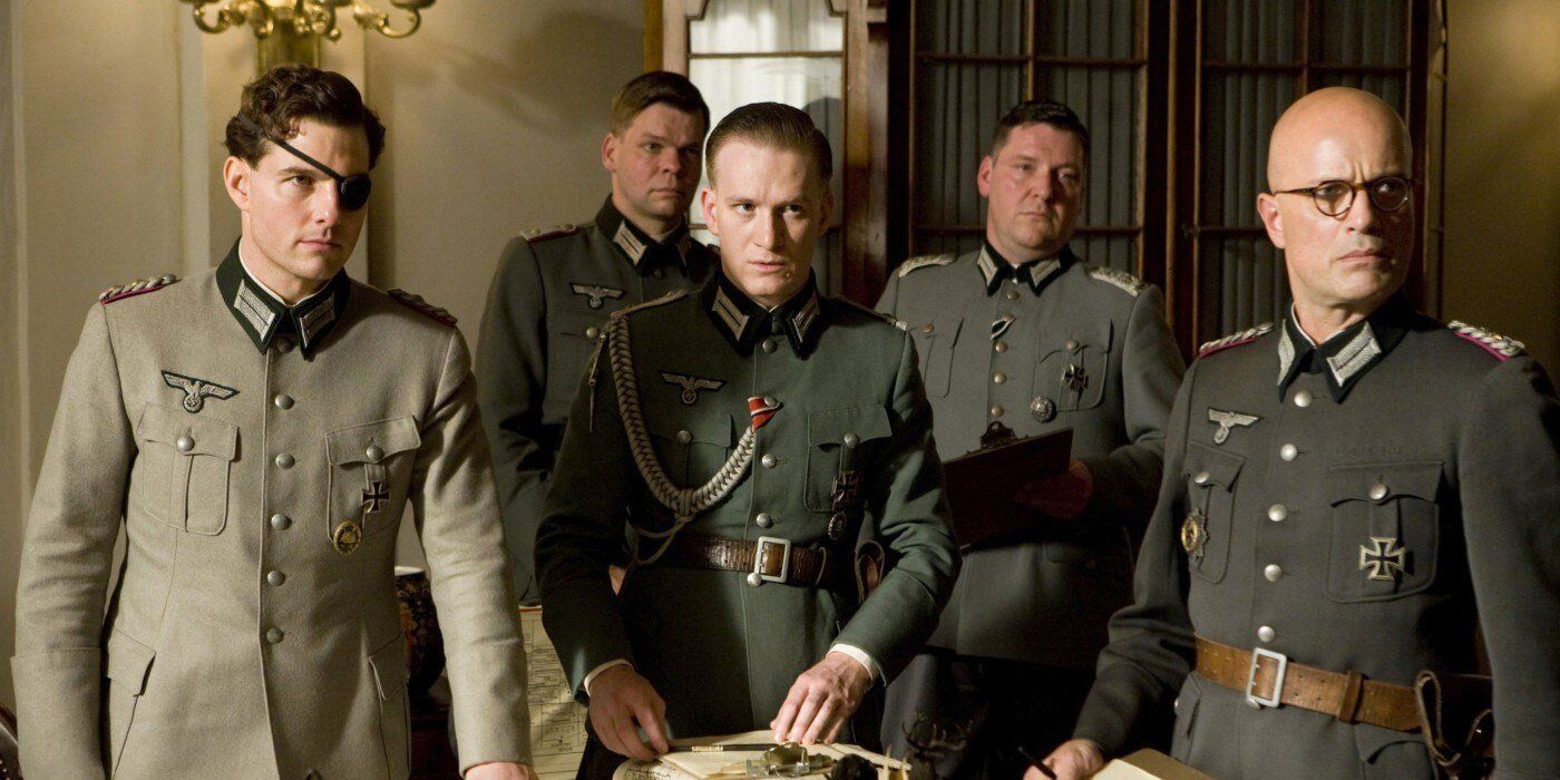 Tom Cruise standing alongside four German conspirators in the Valkyrie