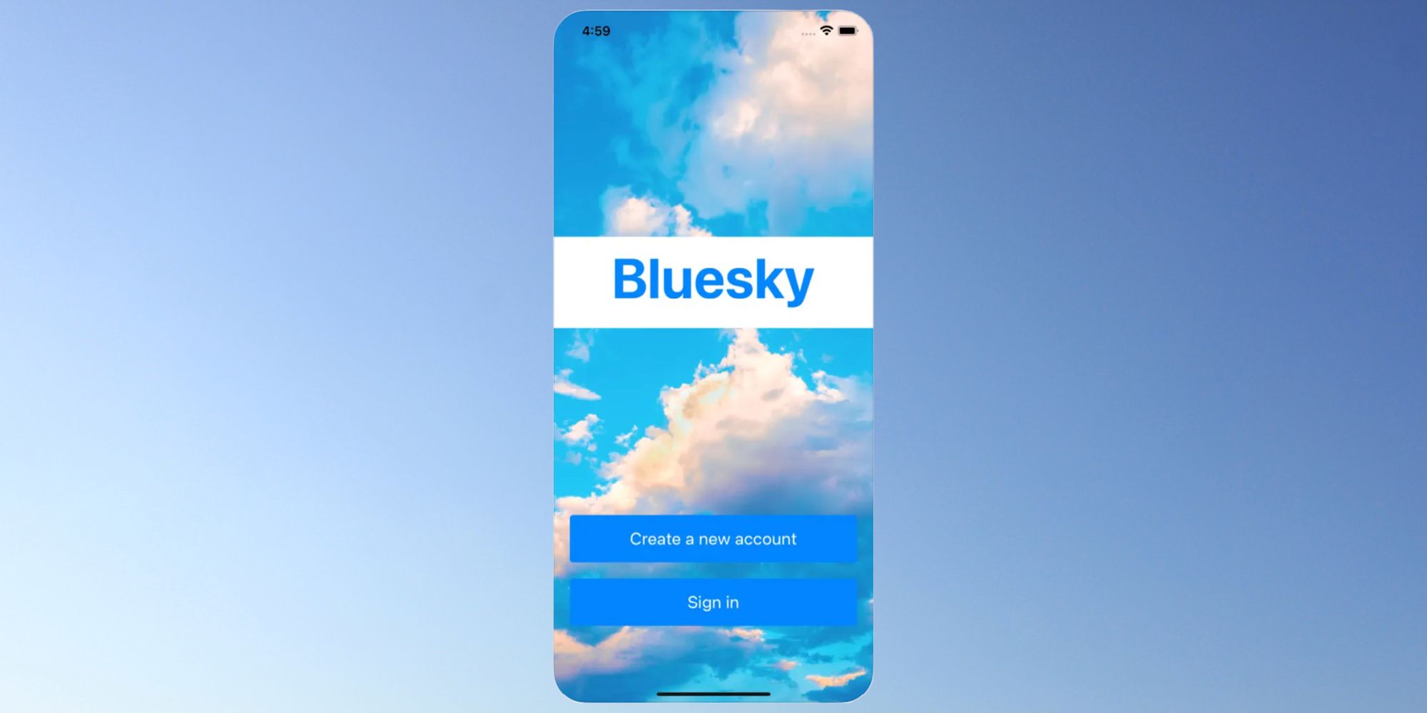 An iPhone screenshot showing the landing page for Bluesky
