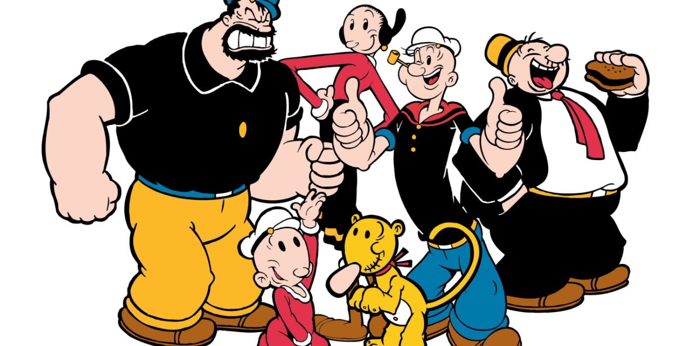 An image of Popeye and friends against a white backdrop.
