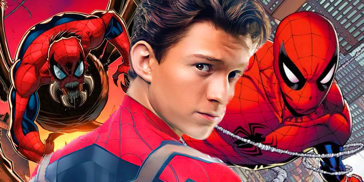 tom holland as peter parker in the mcu with spider-man in marvel comics