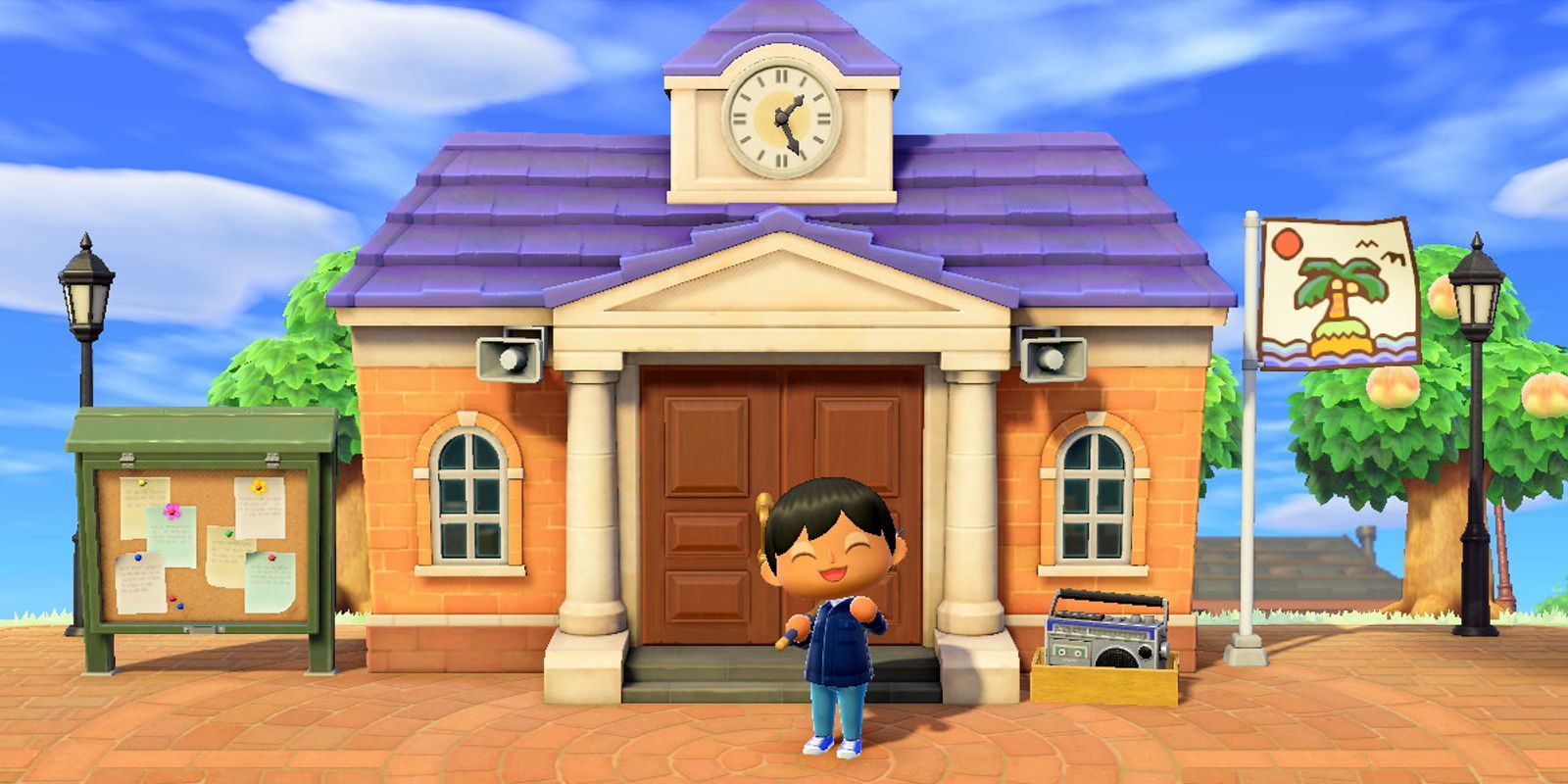 Animal Crossing New Horizons Player Standing And Waving Outside Town Hall In May 2023