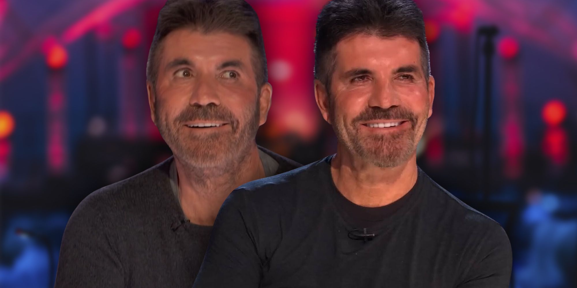 Simon Cowell American Idol montage two images of Simon dark background with red accents