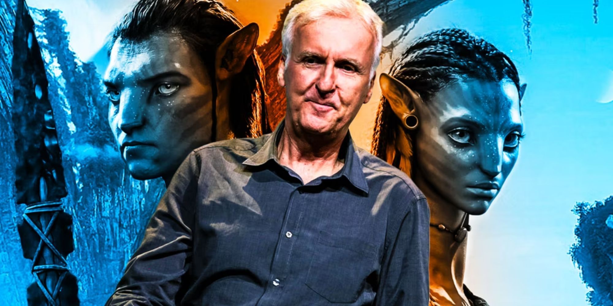 Composite image of two characters from Avatar and James Cameron