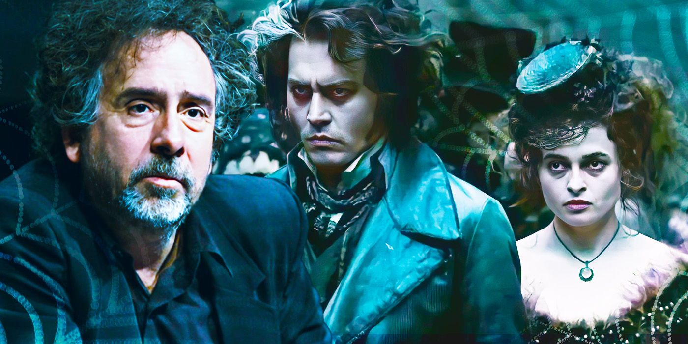 Tim Burton and Johnny Depp and Helena Bonham Carter in Sweeney Todd