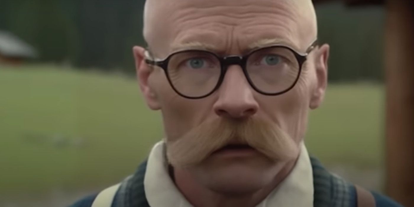 An AI-made German Walter White from Breaking Bad, with trademark bald head and glasses but with a humorously thick mustache