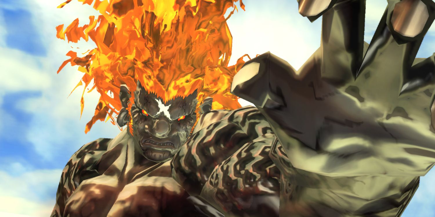 Demise, a muscular, scarred villain with fiery hair, reaches a clawed hand toward the camera in The Legend of Zelda: Skyward Sword